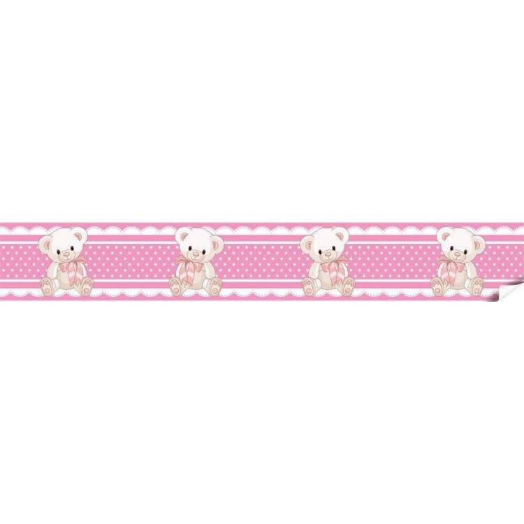 Faixa Decorativa Ursinho Branco Rosa Escuro