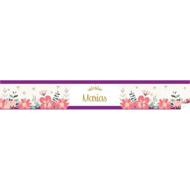 Faixa Decorativa Floral com Corao Roxo com Nome