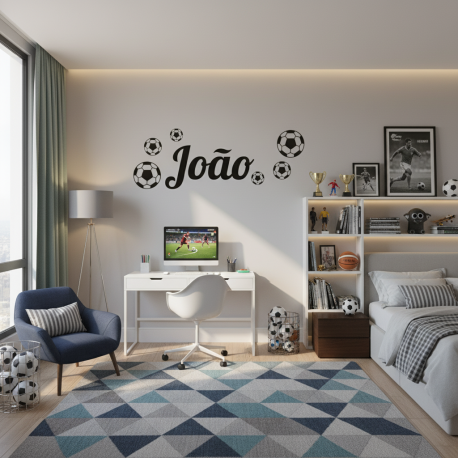 Adesivo de Parede Bolas de Futebol Com Nome