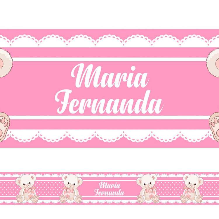 Faixa Decorativa Ursinha Branca e Rosa Escuro com Nome