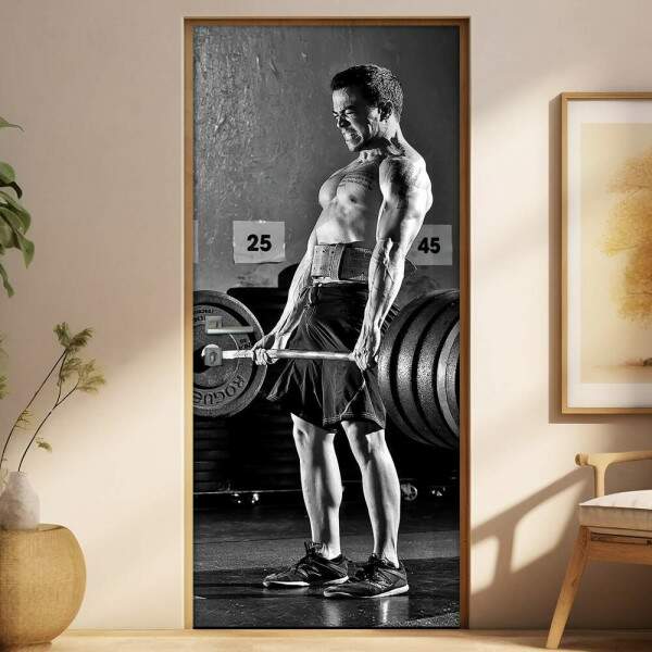 Adesivo Para Porta Crossfit Homem Com Barra De Peso