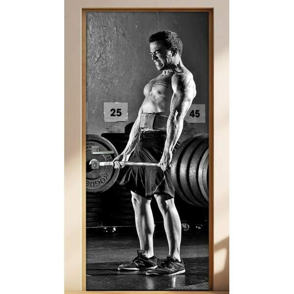 Adesivo Para Porta Crossfit Homem Com Barra De Peso