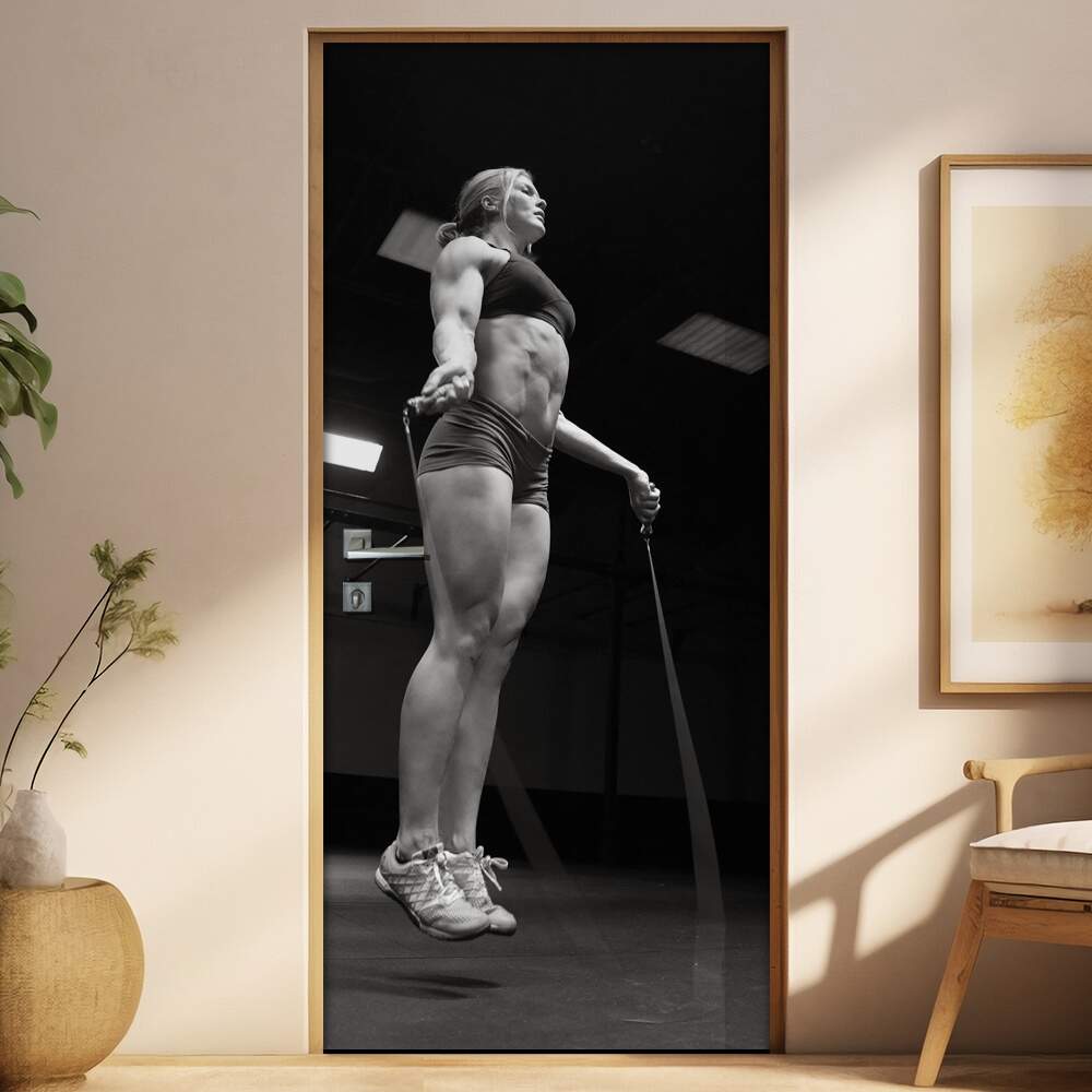 Adesivo Para Porta Crossfit Mulher Pulando Corda