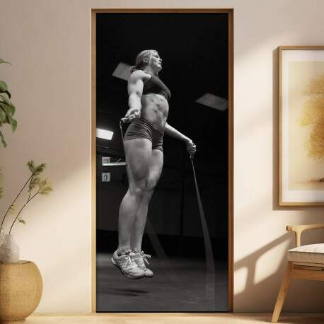 Adesivo Para Porta Crossfit Mulher Pulando Corda