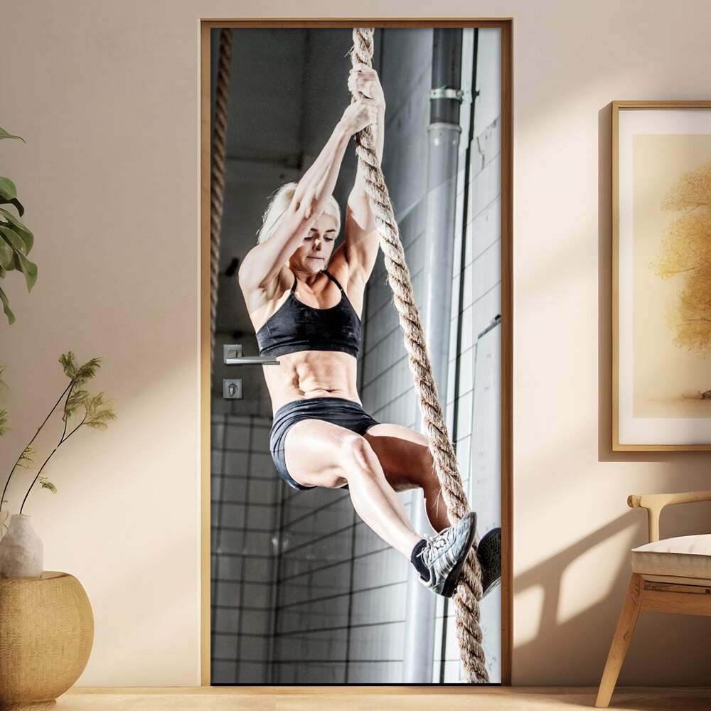 Adesivo Para Porta Crossfit Mulher Subindo Na Corda
