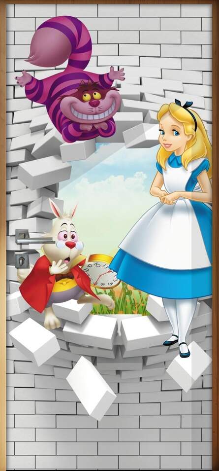 Adesivo Para Porta 3D Alice No Pas Das Maravilhas