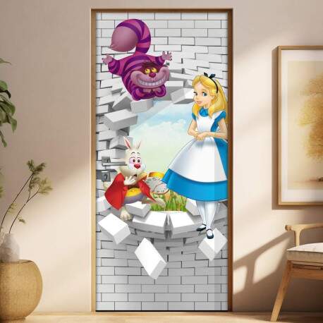 Adesivo Para Porta 3D Alice No Pas Das Maravilhas