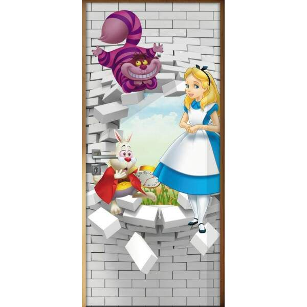 Adesivo Para Porta 3D Alice No Pas Das Maravilhas