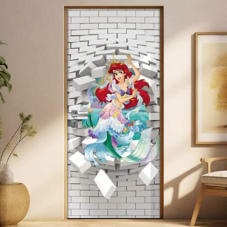 Adesivo Para Porta 3D Ariel Pequena Sereia