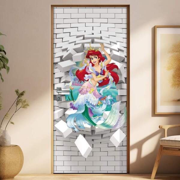 Adesivo Para Porta 3D Ariel Pequena Sereia