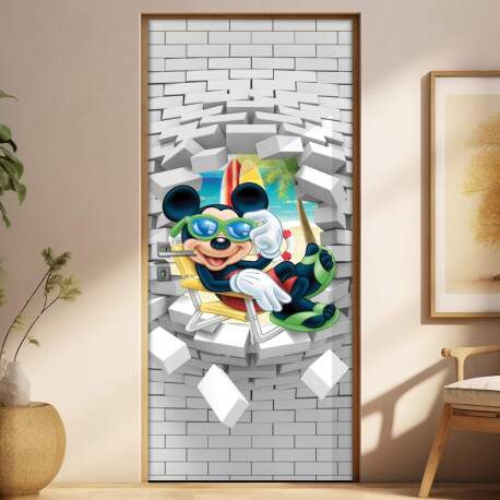 Adesivo Para Porta 3d Mickey Na Praia