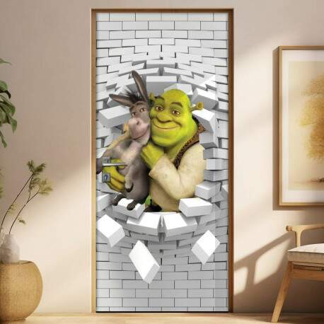 Adesivo Para Porta 3d Shrek E Burro
