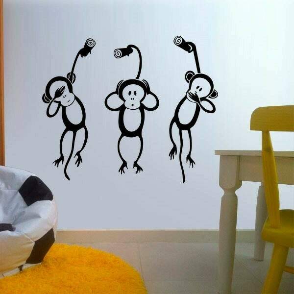 Adesivo de parede macaquinho cego surdo e mudo