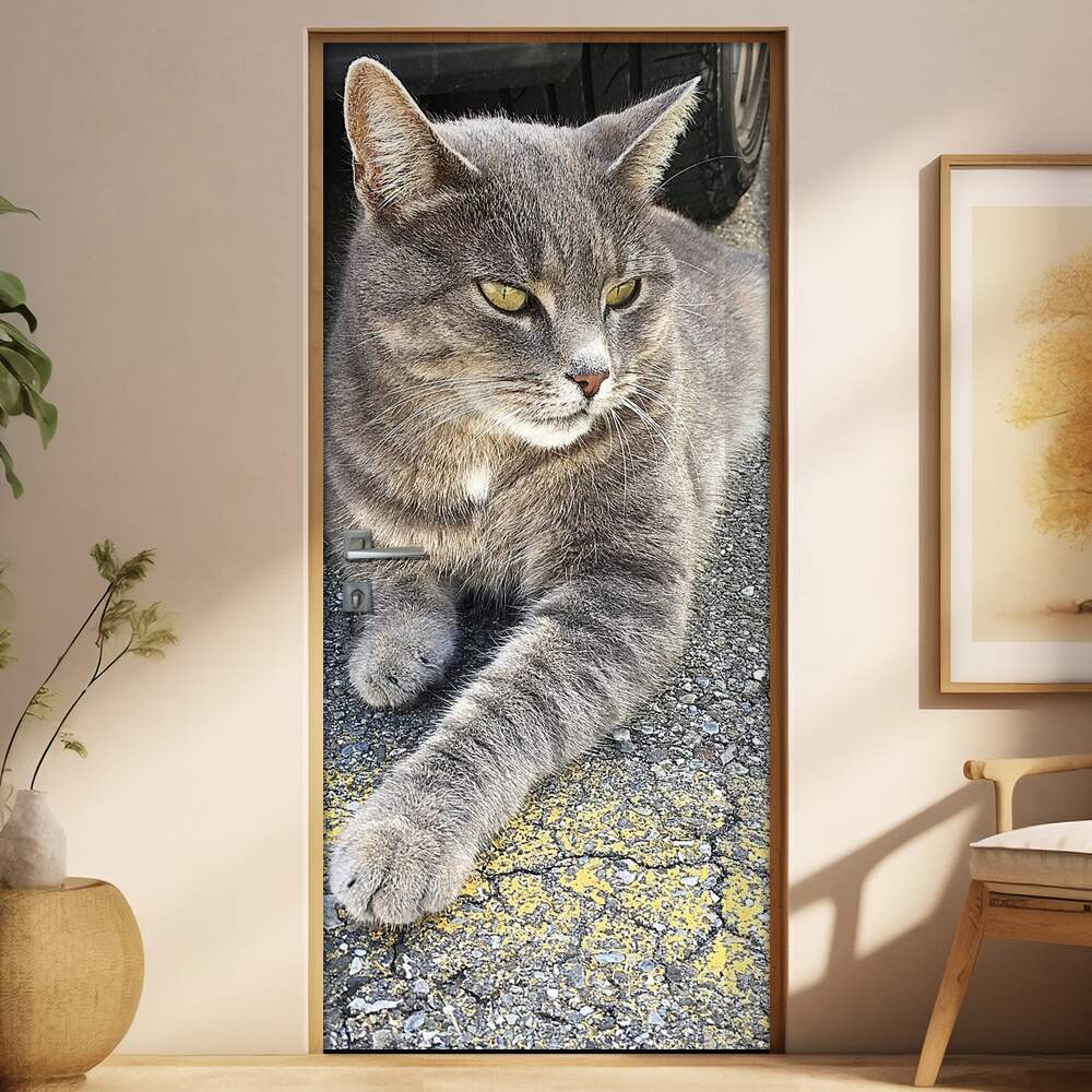 Adesivo Para Porta Animais Gato Deitado
