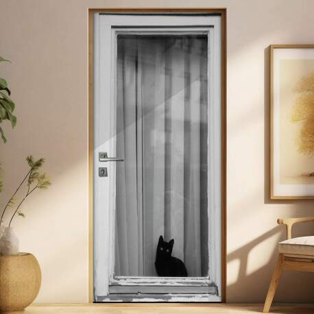 Adesivo Para Porta Animais Gato Na Janela