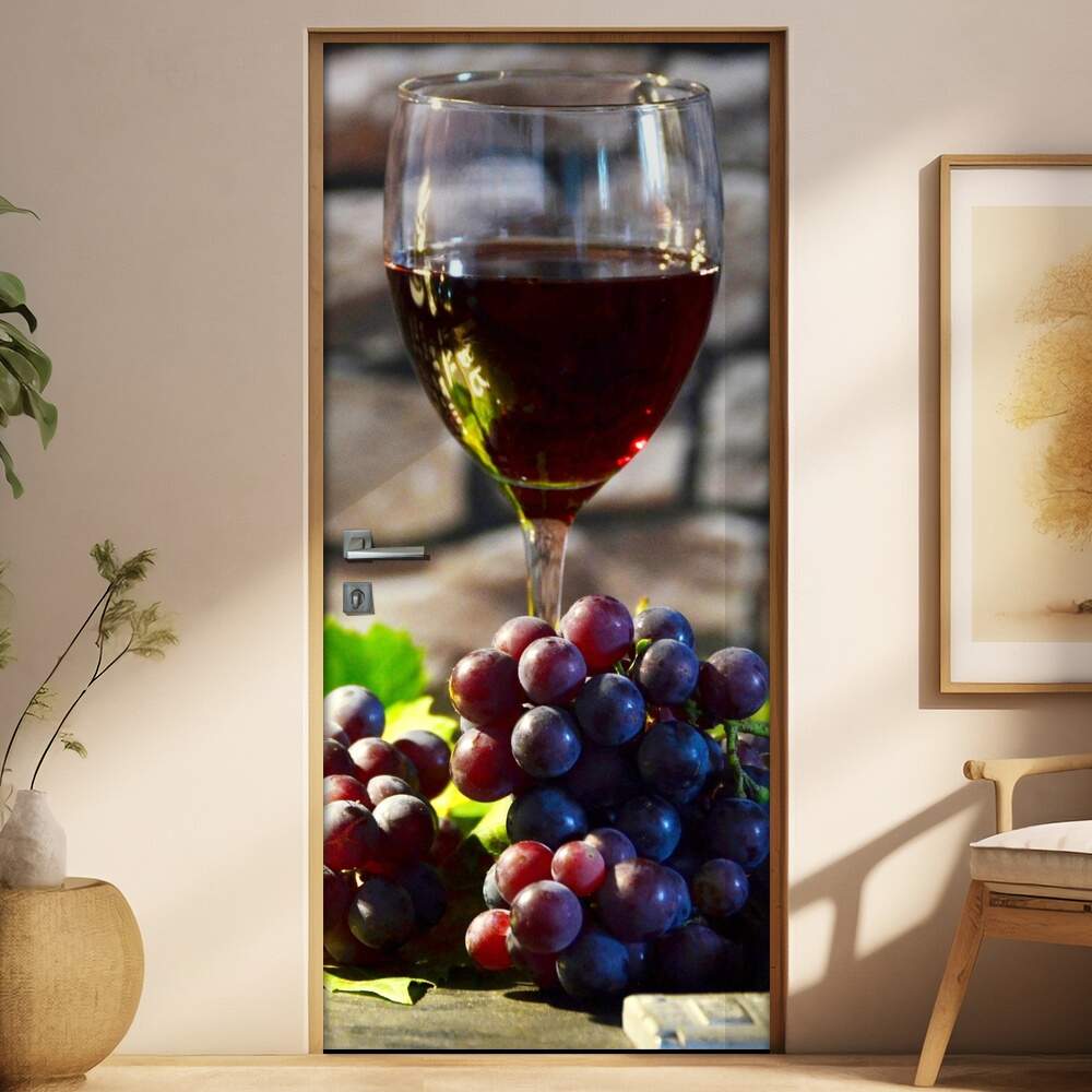 Adesivo Para Porta De Cozinha Taa De Vinho E Uvas