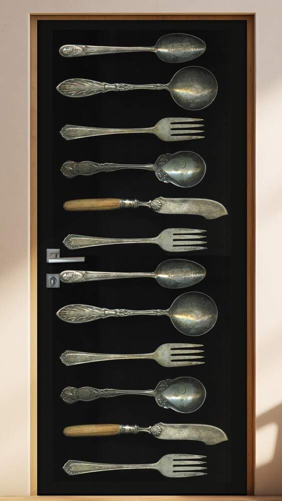 Adesivo Para Porta De Cozinha Talheres Prata