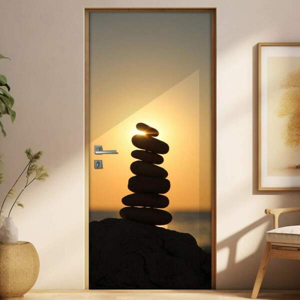 Adesivo para Porta Paisagem Pedras Meditao