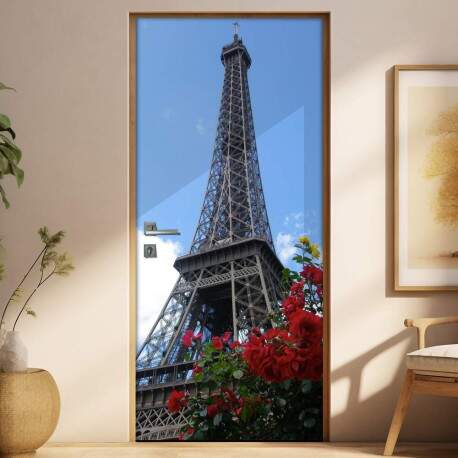 Adesivo para Porta Torre Eiffel e Rosas