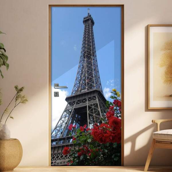 Adesivo para Porta Torre Eiffel e Rosas