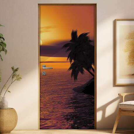 Adesivo para Porta Paisagem Caribe Pr do Sol