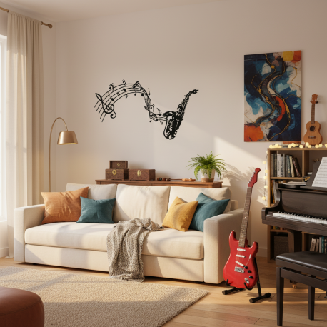 Adesivo de Parede Saxofone com Notas Musicais