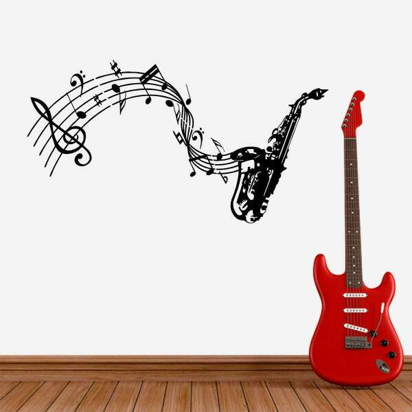 Adesivo de Parede Saxofone com Notas Musicais