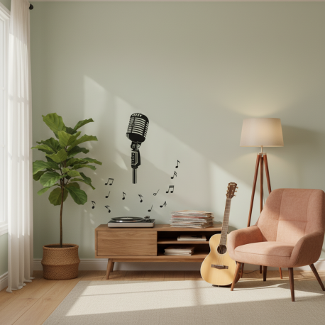 Adesivo de Parede Musical Microfone Retr