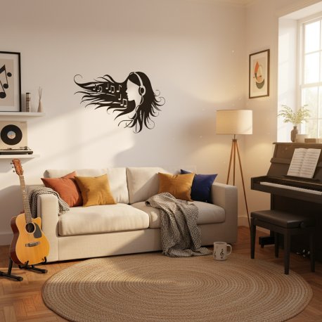 Adesivo de Parede Mulher com Notas Musicais