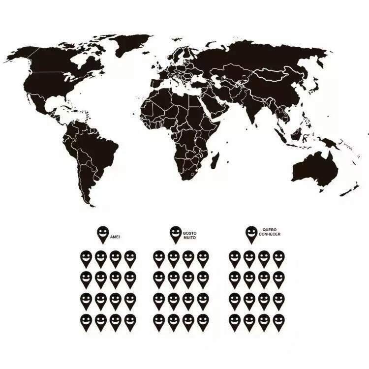 Adesivo de Parede Mapa-M�ndi com Marcadores