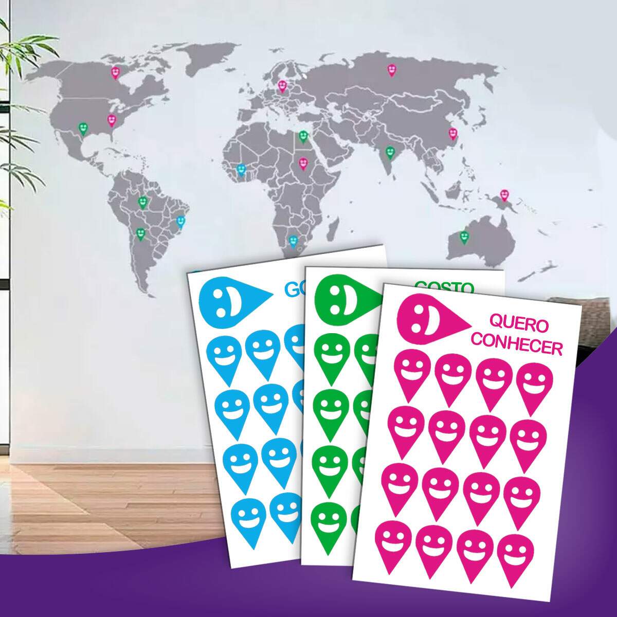 Adesivo de Parede Mapa-M�ndi com Marcadores