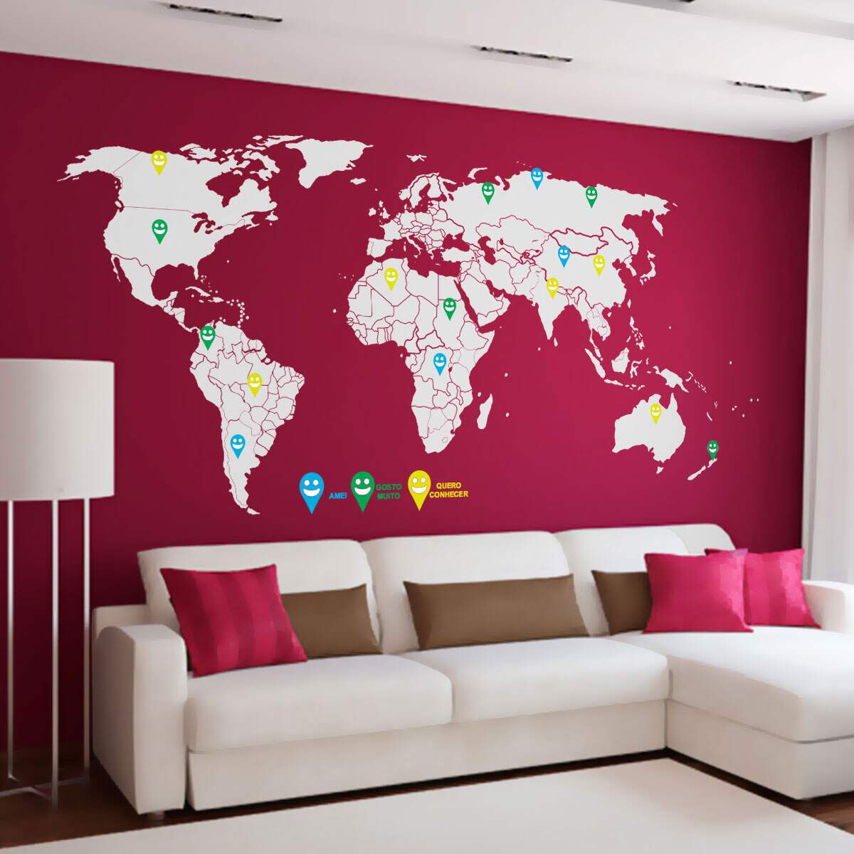 adesivo de parede mapa mundi com marcadores
