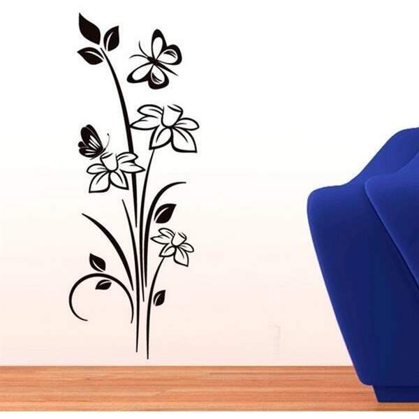 Adesivo de Parede Floral Modelo 13 (flores e borboletas)