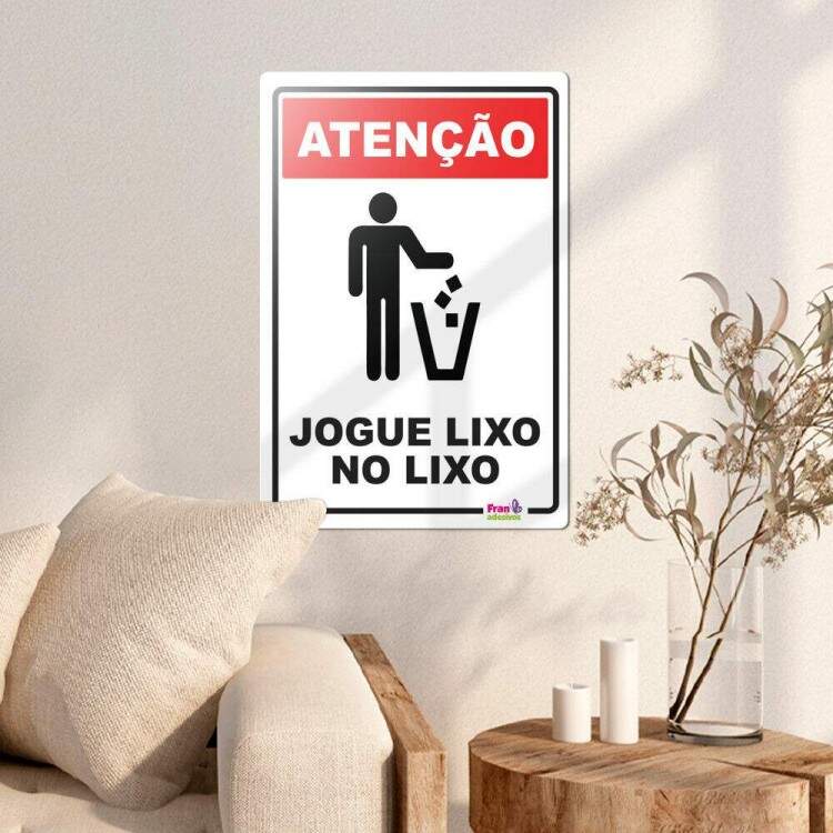 Placa Decorativa Sinalizao Lixo no Lixo