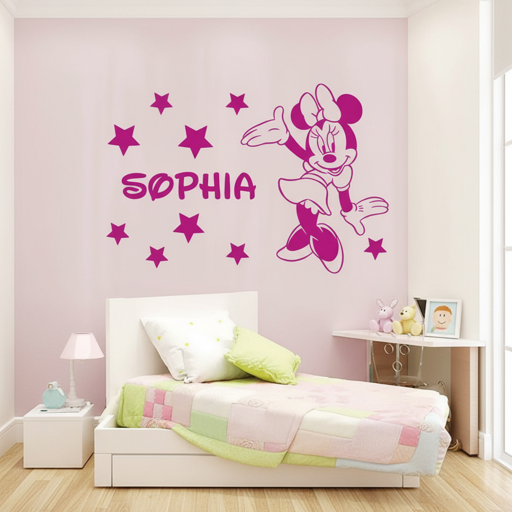 Adesivo de Parede Infantil Minnie com nome personalizado