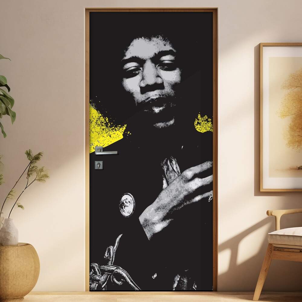 Adesivo Para Porta Personalidades Jimi Hendrix 3