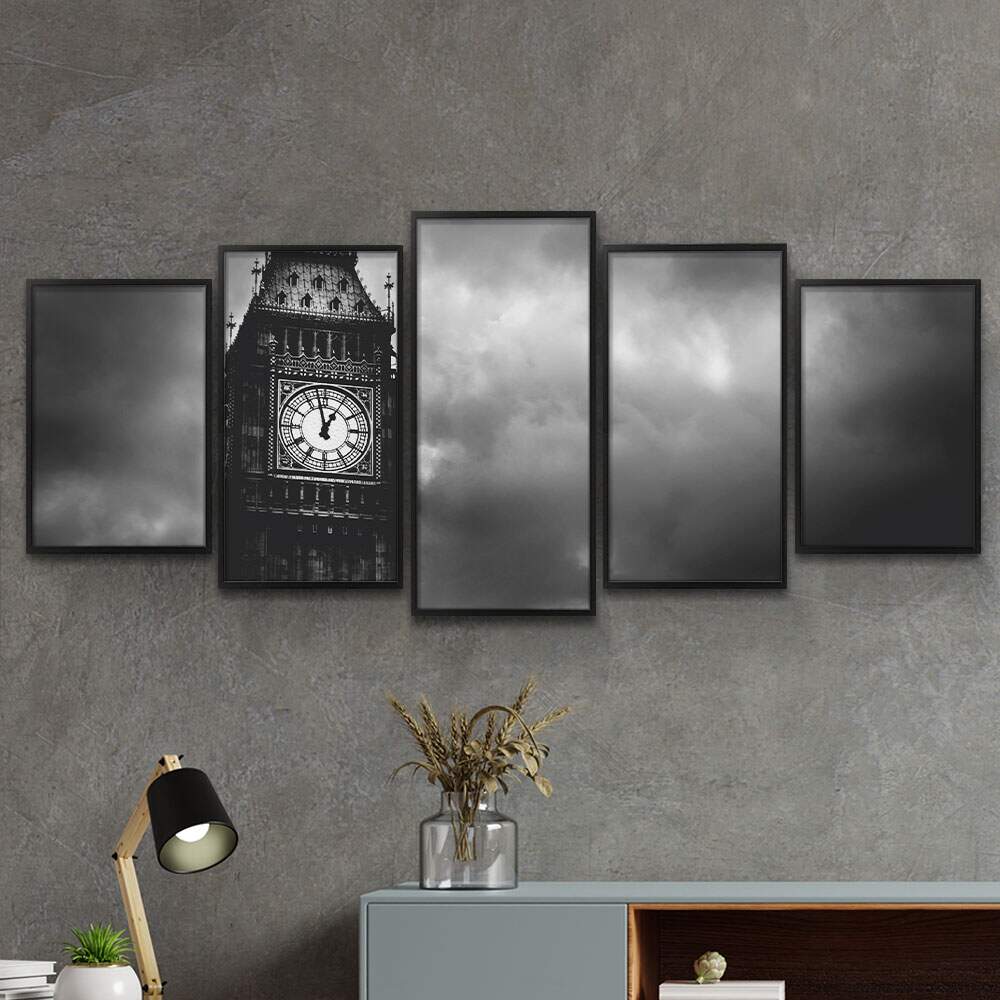 Kit 5 Quadros Decorativos Mosaico Londres Big Ben 02