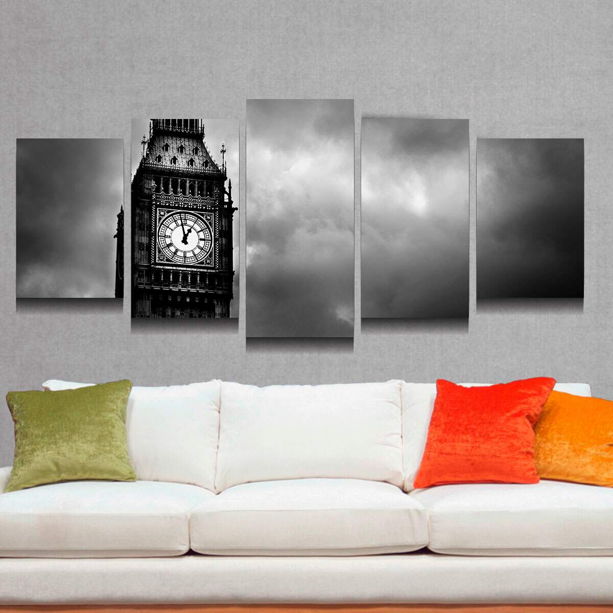 Kit 5 Quadros Decorativos Mosaico Londres Big Ben 02