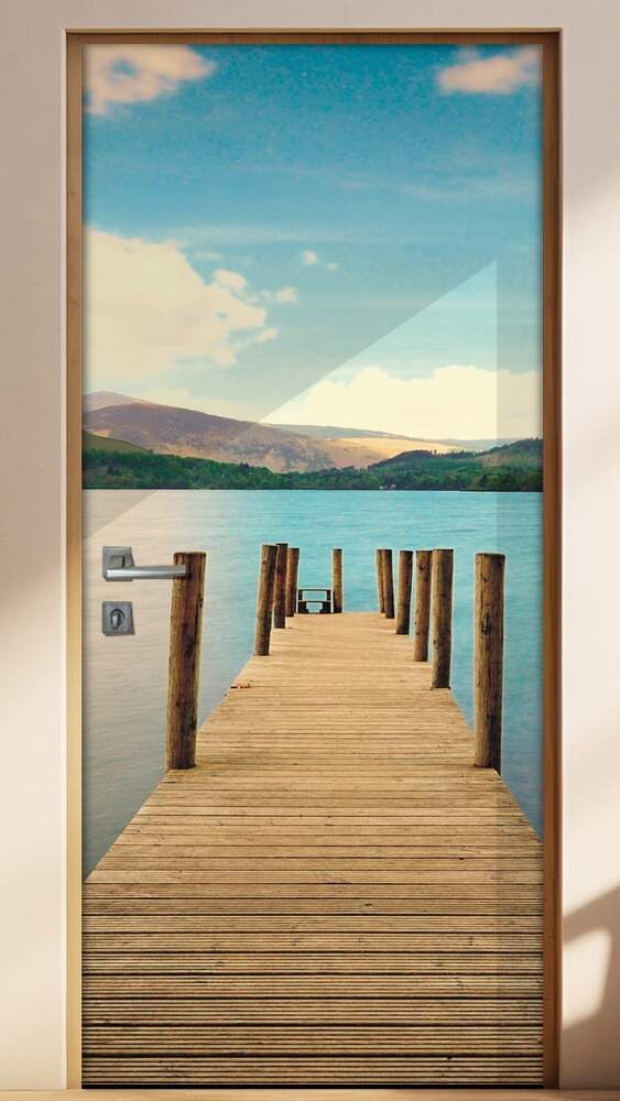 Adesivo Para Porta Pontes E Estradas Cais Com Montanhas Ao Fundo