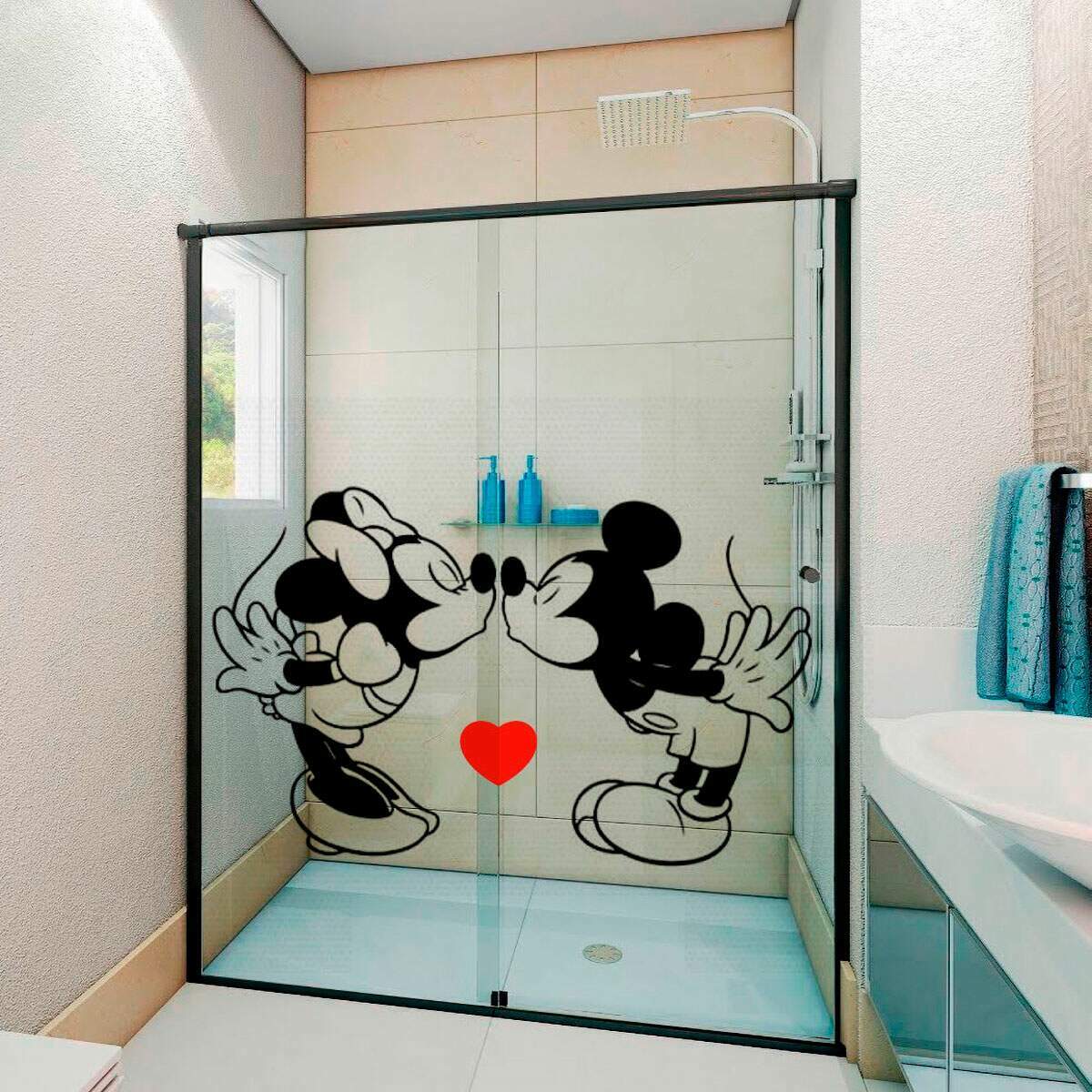 Adesivo para Box de Banheiro Mickey e Minnie Romntico