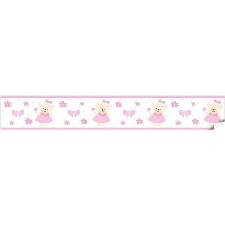 Faixa Decorativa Infantil Ursinha com Flores Rosas