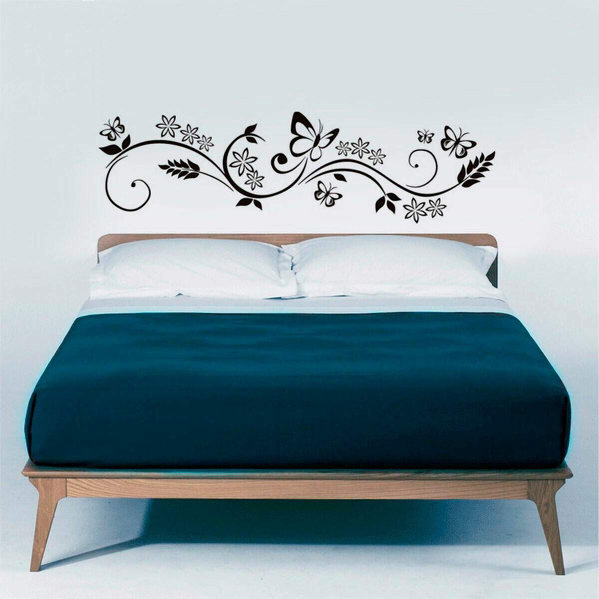 Adesivo de Parede Cabeceira Flores e Borboletas Mod 6