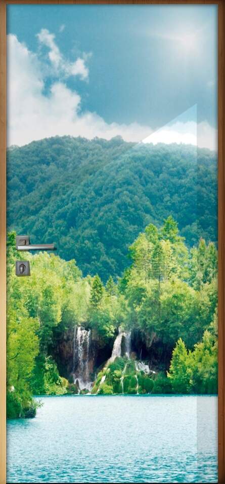 Adesivo Para Porta Paisagens Cachoeira Ao Fundo