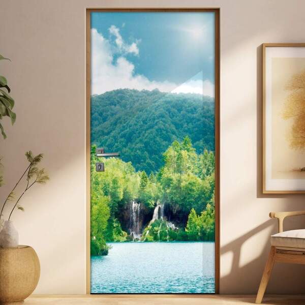 Adesivo Para Porta Paisagens Cachoeira Ao Fundo