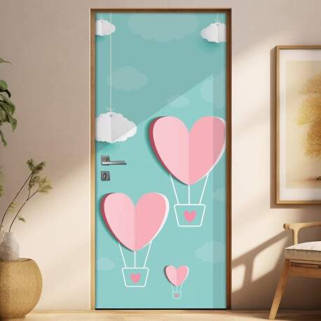 Adesivo para Porta Romntico Corao e Nuvens