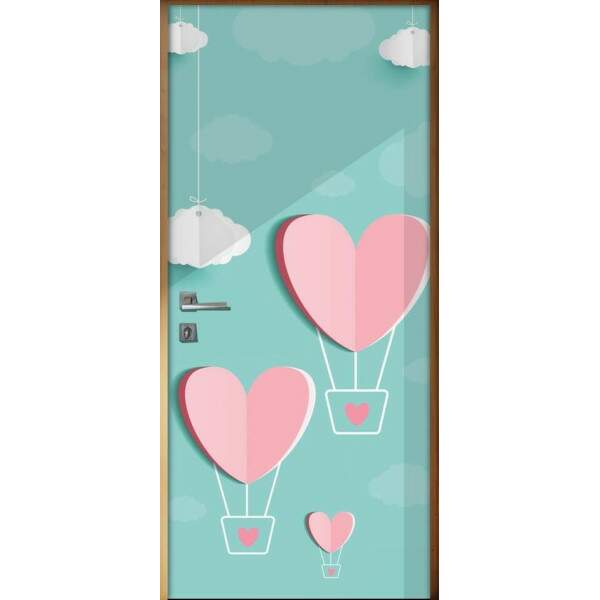 Adesivo para Porta Romntico Corao e Nuvens