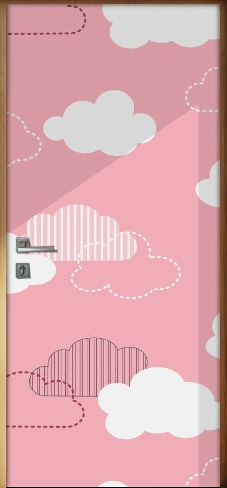 Adesivo para Porta Infantil Nuvens com Cu Rosa
