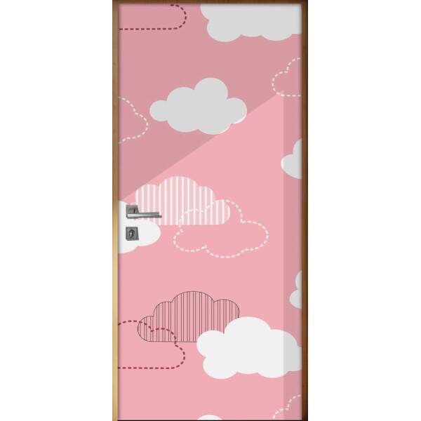 Adesivo para Porta Infantil Nuvens com Cu Rosa