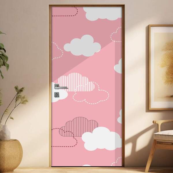 Adesivo para Porta Infantil Nuvens com Cu Rosa