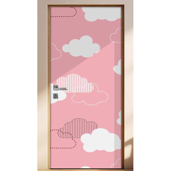 Adesivo para Porta Infantil Nuvens com Cu Rosa